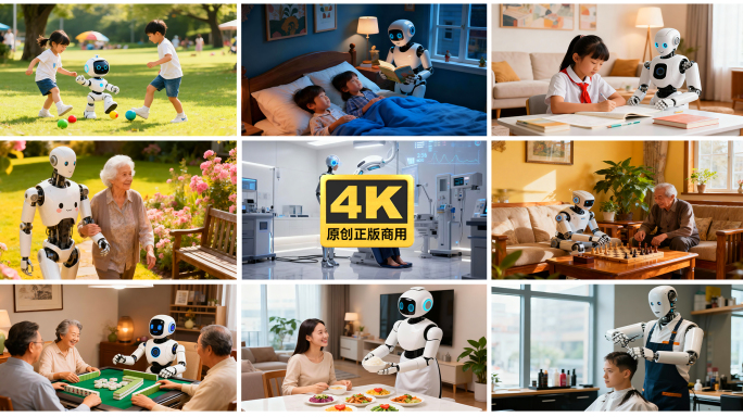 十几组AI机器人陪伴老人小孩生活场景