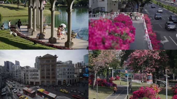 广州人文街道 骑楼 珠江 晚霞 幸福生活