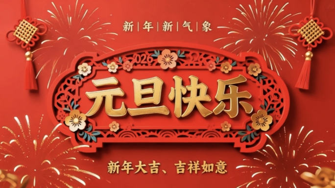 喜庆元旦快乐新年节日祝福素材视频