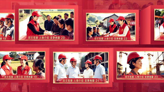 党政红色三维空间多图文轮播滚动图片照片墙