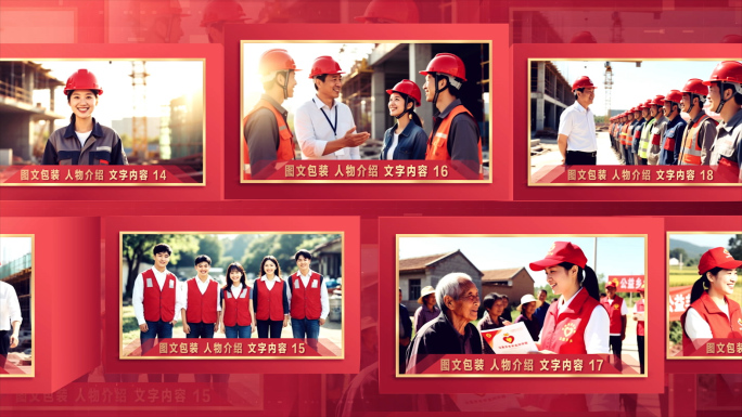 党政红色三维空间多图文轮播滚动图片照片墙