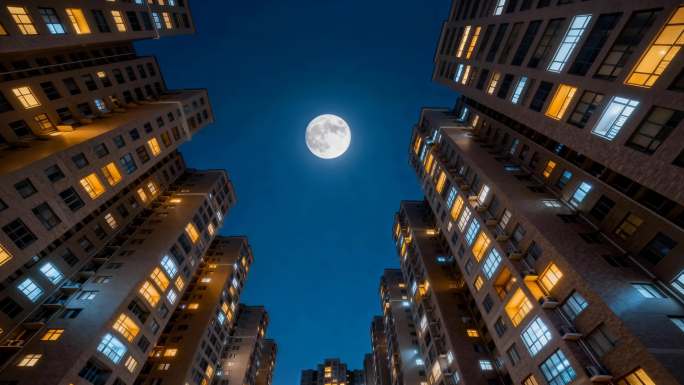 月夜下的城市高楼万家灯火