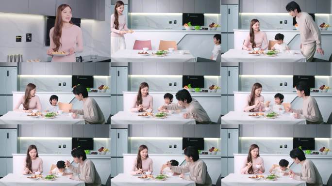 一家三口幸福吃饭