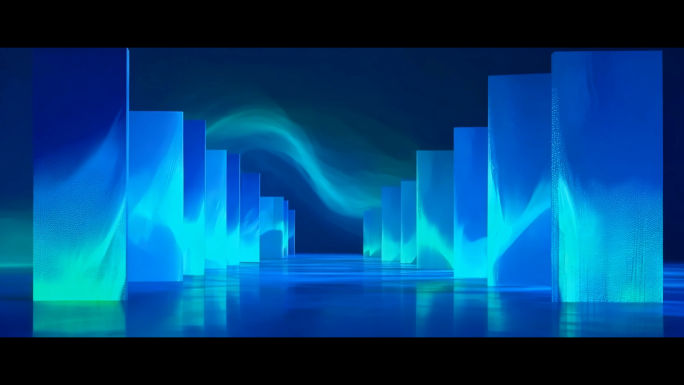 蓝光柱体极光阵列 镜面反射未来科技舞台