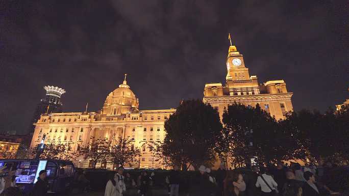 8K延拍上海外滩夜晚游客外滩两岸江边美景