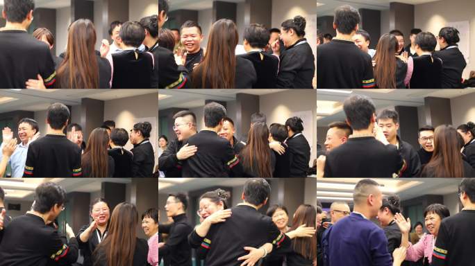 团队破冰互动拥抱瞬间