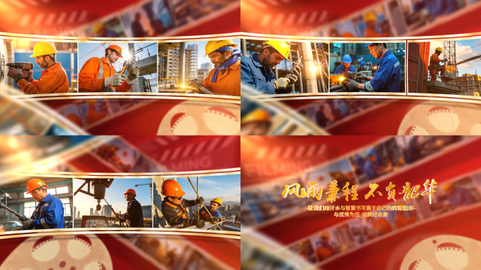 电影胶片照片墙多图片展示照片滚动AE模板