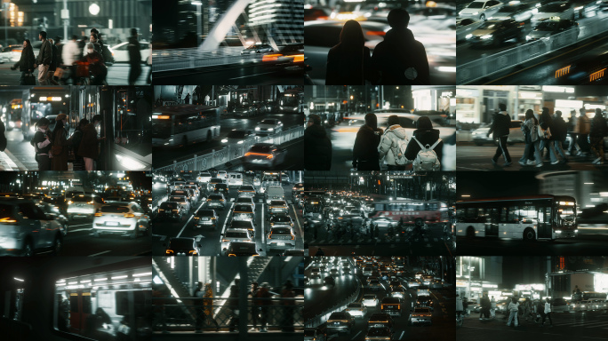 城市夜晚街道慢门车流人群人流人文 王家卫