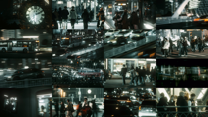 天津夜晚街道慢门车流人流人群人文王家卫