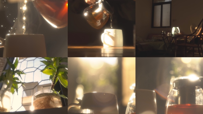 阳光透过窗户 温暖阳光午后泡茶时光
