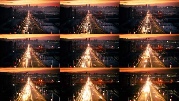 乌鲁木齐日落大道落日车流延时摄影