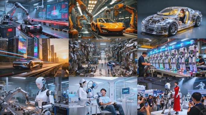 科技智能工厂汽车制造流程与AI智能机器人