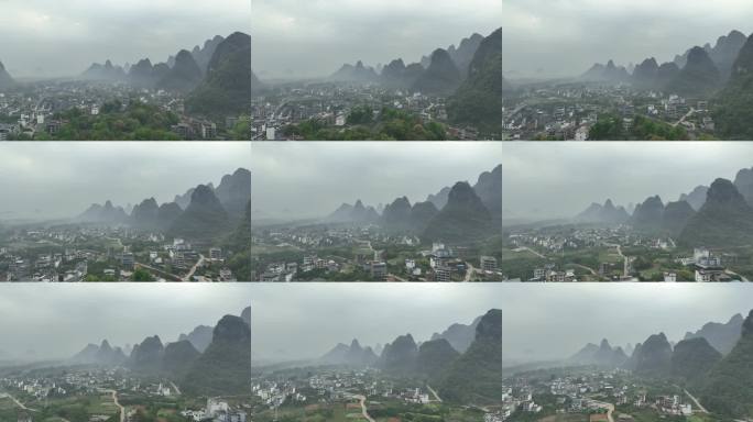 桂林阳朔 水墨山水乡村晨雾