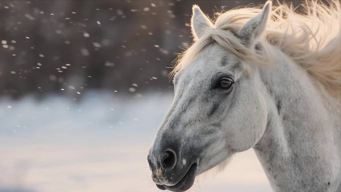 马到成功 白色骏马勇往直前 雪山之巅
