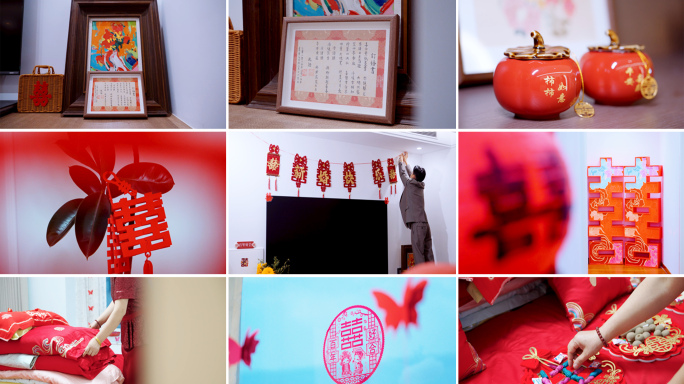 纪实婚礼婚房布置家人忙碌多角度分镜头拍摄