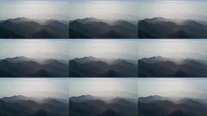 泰山云海缭绕群山远景