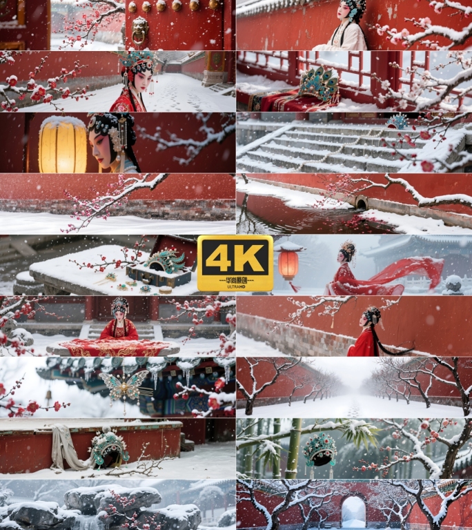 4k超宽屏国风雪景戏曲红墙瑞雪