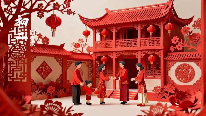 带字春节剪纸过年