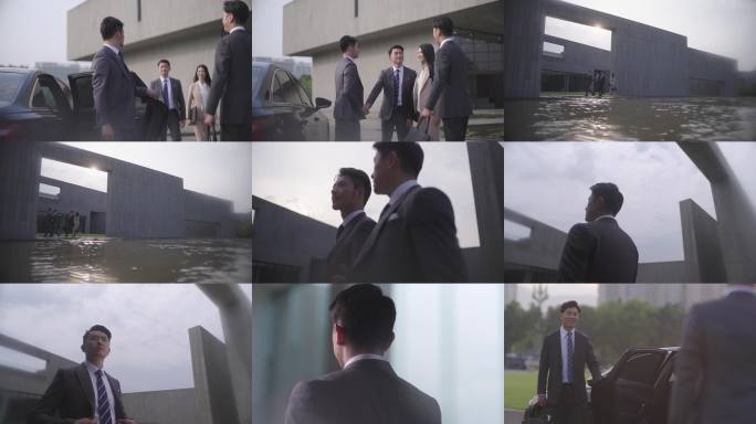 商务客户考察团队会面洽谈接待下车