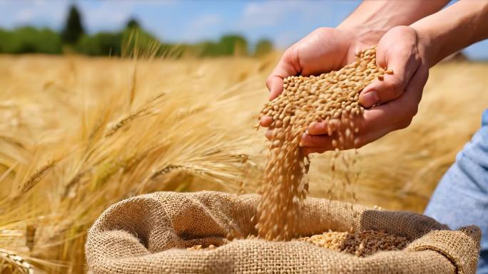 现代农业小麦麦田收割机丰收播种麦浪