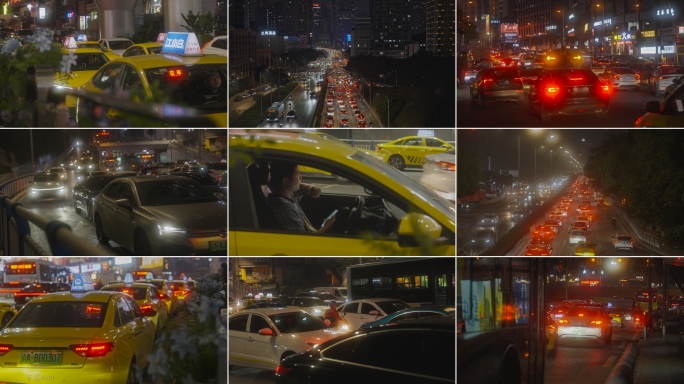 晚高峰道路拥堵场景城市交通节假日下班堵车