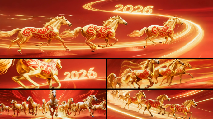 超宽屏 2026马年金色骏马奔腾背景