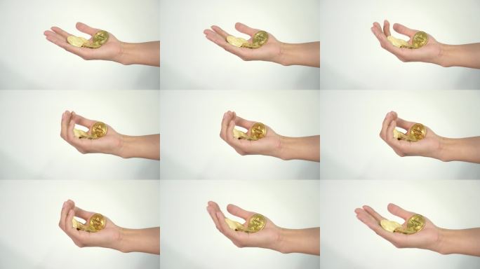 双手接金币比特币BTC特写