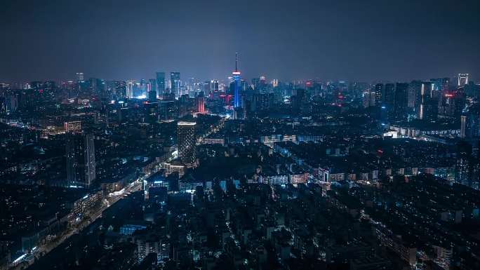 航拍｜成都熊猫塔地标城市夜景灯光延时