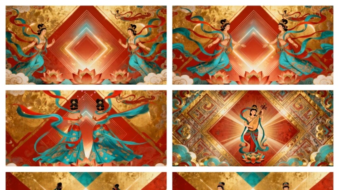 敦煌飞天舞蹈视频素材国潮美女动态背景