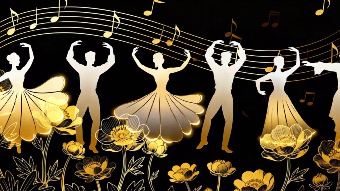 少数民族 金色舞蹈剪影背景 晚会舞台背景
