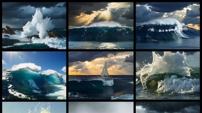 大海海浪升格浪花大气航拍海鸥巨浪惊涛骇浪