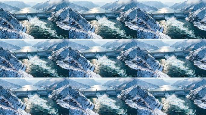 三峡大坝冬季水库大坝泄洪