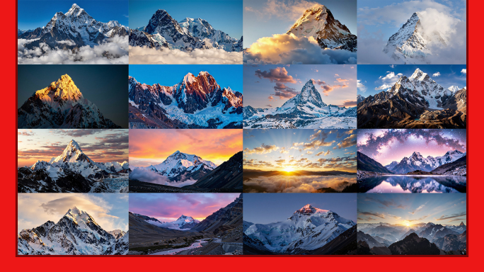 山峰巍峨高山雪山脉FPV航拍山顶日出高原