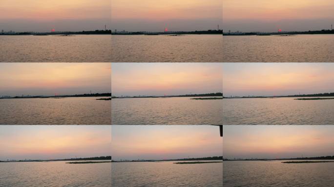 湖面日落黄昏景色