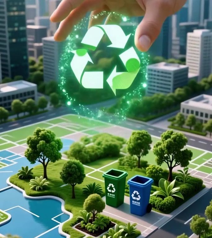 科技感环保绿色城市，垃圾分类与保护宣传