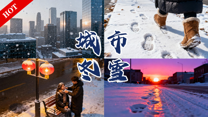冬季城市雪景夕阳绝美行走航拍风土人情视频