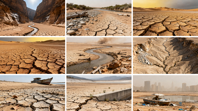全球变暖土地沙漠化 干旱土地龟裂景象