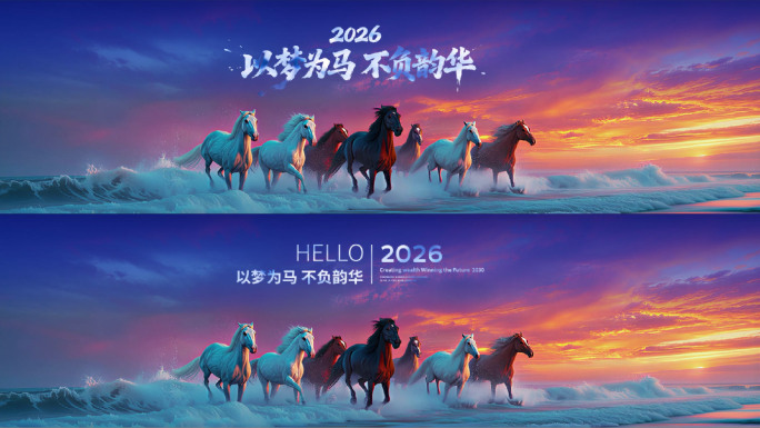 6K宽屏马年骏马图周年庆年会活动循环背景
