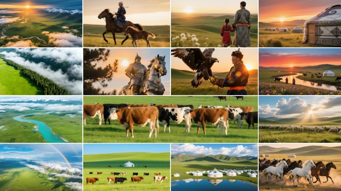 草原航拍草原风光大草原人文生活