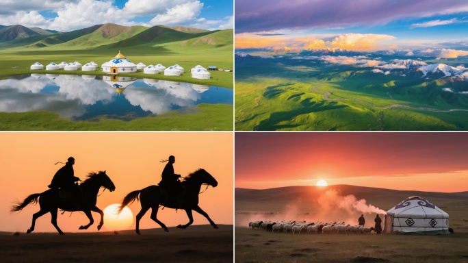 草原航拍草原风光大草原人文生活