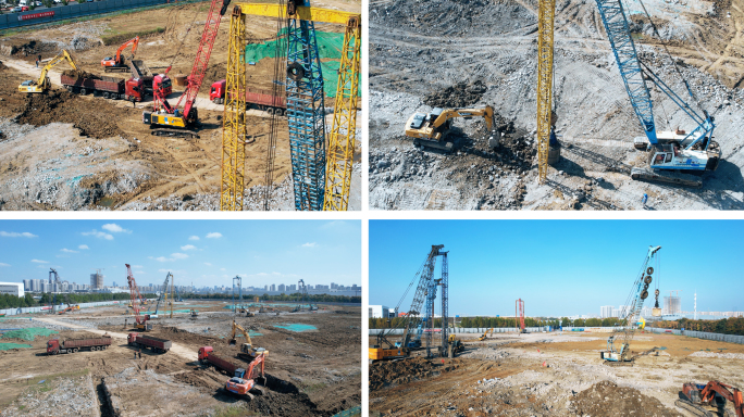 工程施工挖掘夯土作业实拍