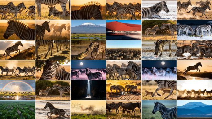 4K实拍感非洲大草原野生斑马迁徙奔跑