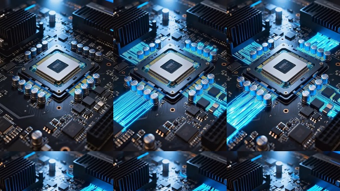 蓝色科技芯片主板特写