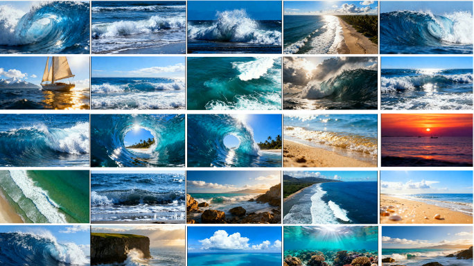 航拍大海海浪升格俯拍浪花拍打礁石海上日落