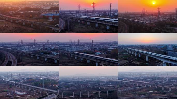 夕阳下高铁飞驰