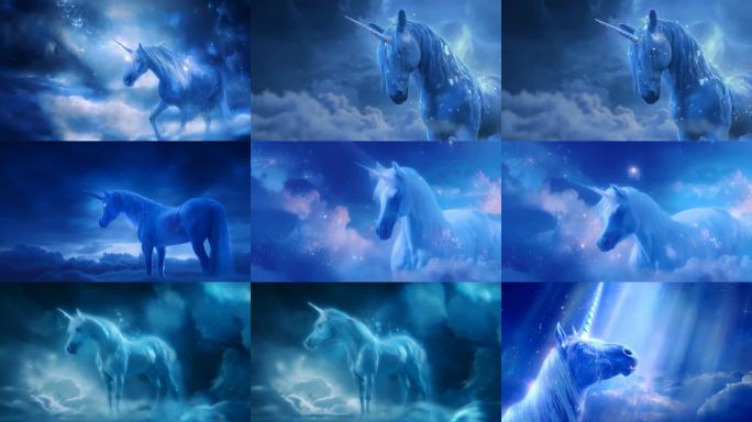 魔独角马云端仙境梦幻蓝独角兽星空漫游