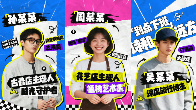 【竖版】时尚拼贴撕纸创意综艺人物出场介绍