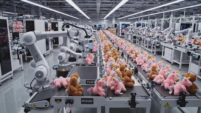 机器人流水线制造毛绒玩具