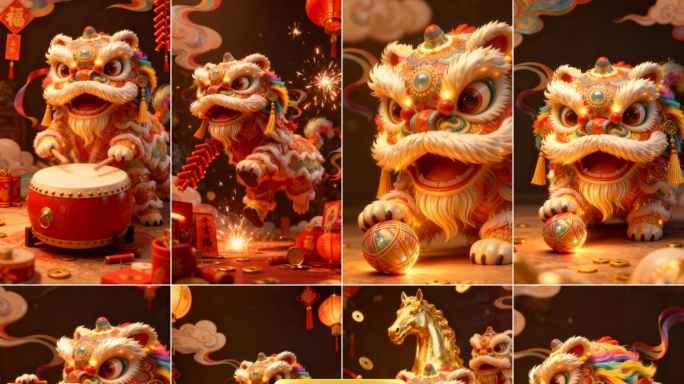 4k竖屏喜庆舞狮醒狮贺岁视频素材
