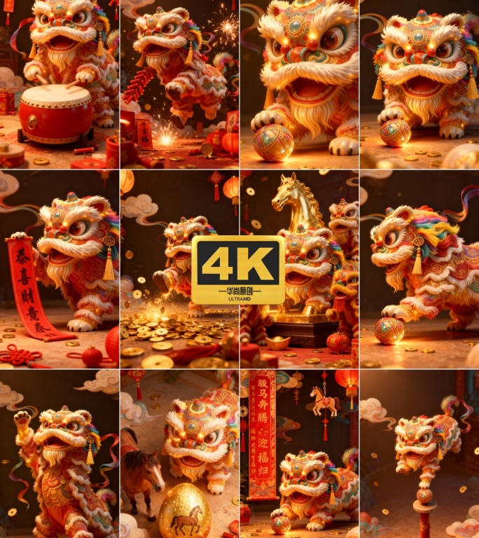 4k竖屏喜庆舞狮醒狮贺岁视频素材